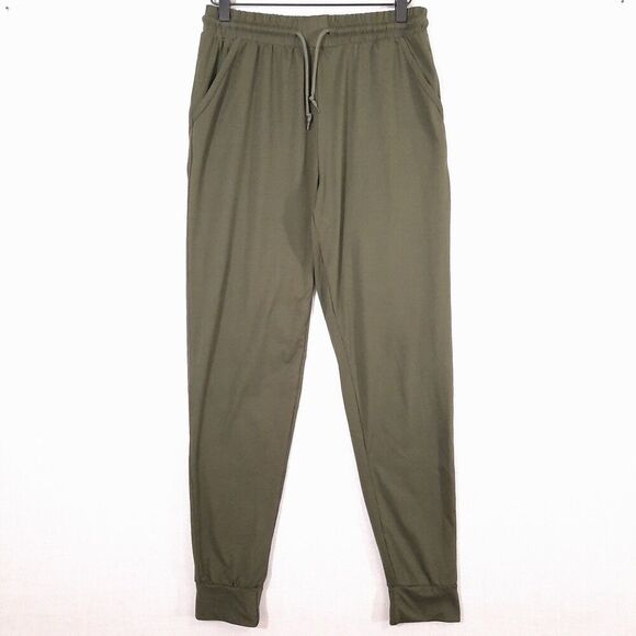 Leggings Depot Joggers Track Cuff Sweatpants Size Medium Pockets Olive Green - Picture 2 of 11